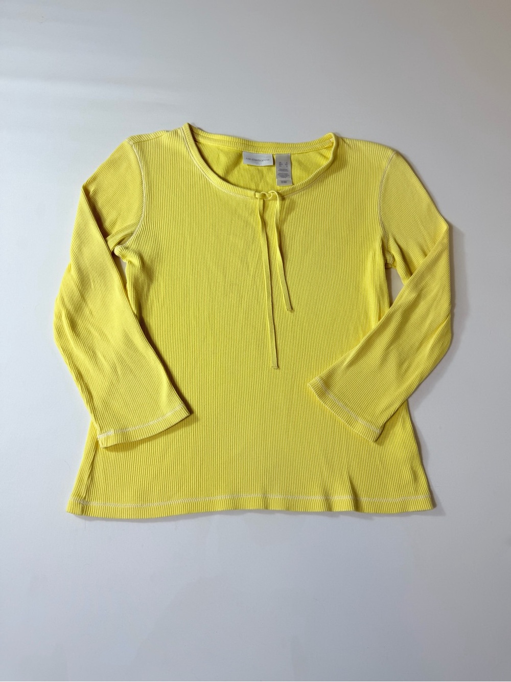 Liz Claiborne Shirt 100% Cotton Long Sleeve Ribbed Top Yellow Women’s Small